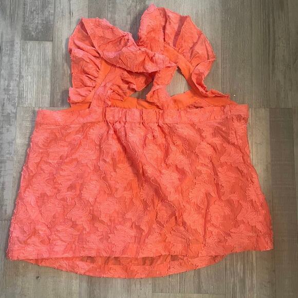 By Anthropologie Amber Tank Top Coral Ruffle Criss-Cross Straps Textured size XL - Picture 12 of 13